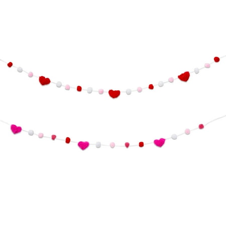 Valentine's Day Red, Pink & White Hearts & Pom Pom Garland, 6 ft, 2 Count, by Way To Celebrate