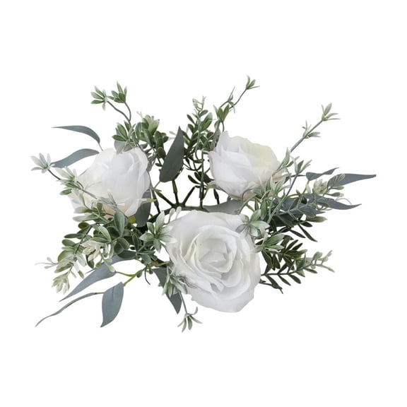 Valentine's Day Red Rose Candle Rings Wreaths Artificial Flowers with Green Leaves Floral Table Pillar Mini Rings Garland for Wedding Home Party Table Wreath Candle Holder Decor