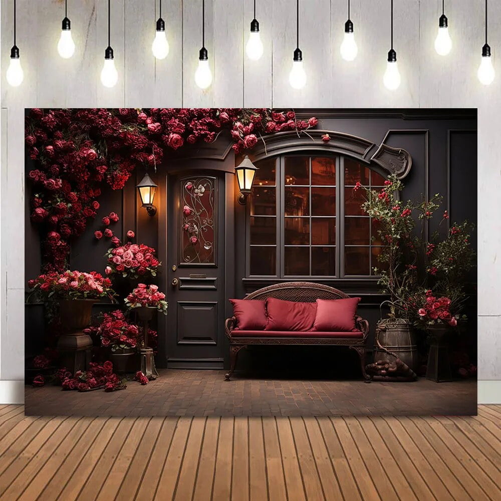 Valentine's Day Red Rose Flower Backdrop for Photography Retro Romantic