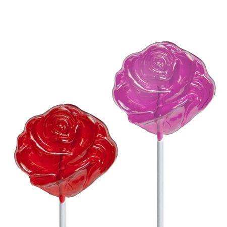 Valentine's Day Red & Pink Rose Lollipops, Cherry Flavored Hard Candy, 2 Count