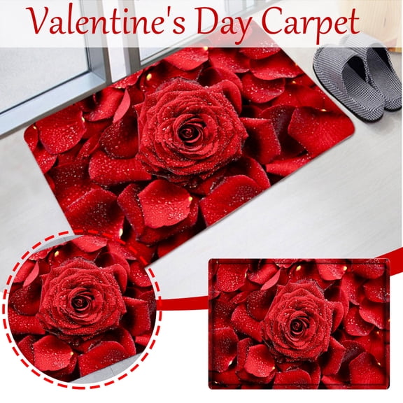 Valentine's Day Red Rose Welcome Mat 16'' x 24'' Valentines Day Decorations Love Heart Valentines Door Mat Non Slip Front Door Mat Entryway Home Low-Profile Valentines Mat Valentines Outdoor Rug