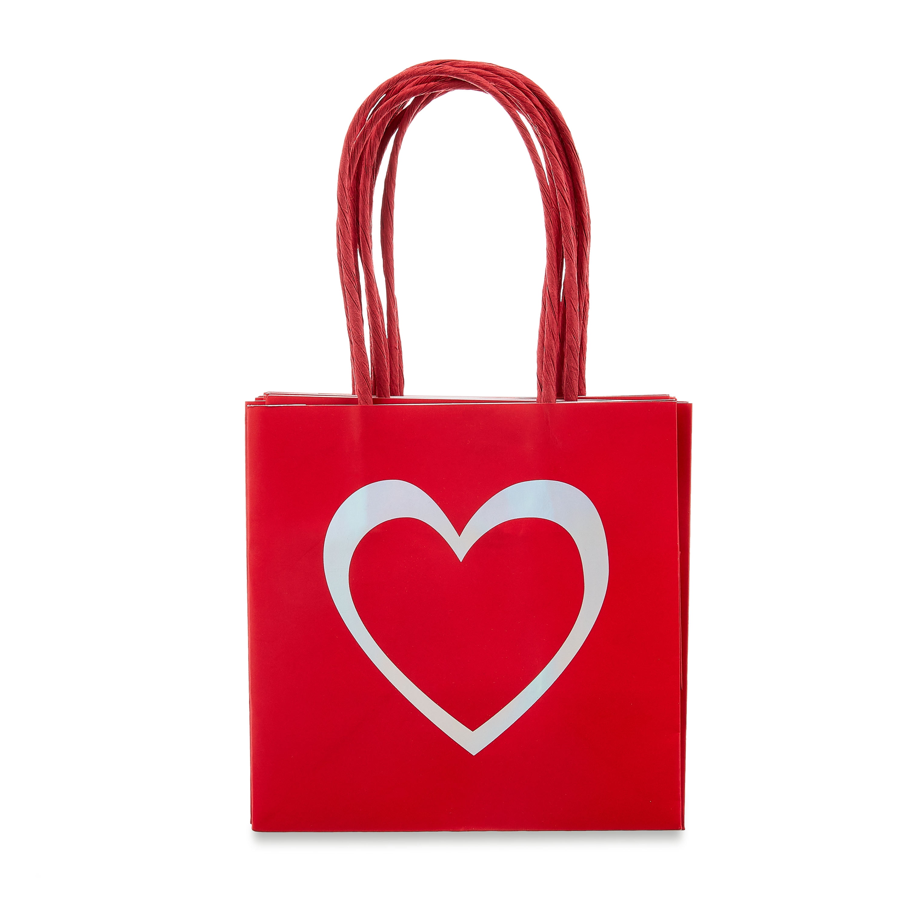 Valentine's Day Red & Silver Holographic Heart Gift Bags, 6 Count, by