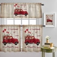 thumbnail image 1 of Valentine's Day Red Truck Curtain Tier and Valance Set 3 Piece, Rose Balloon on Newspaper 3-inch Rod Pocket Window Tier Curtains Valance for Kitchen Living Room, 1 of 9