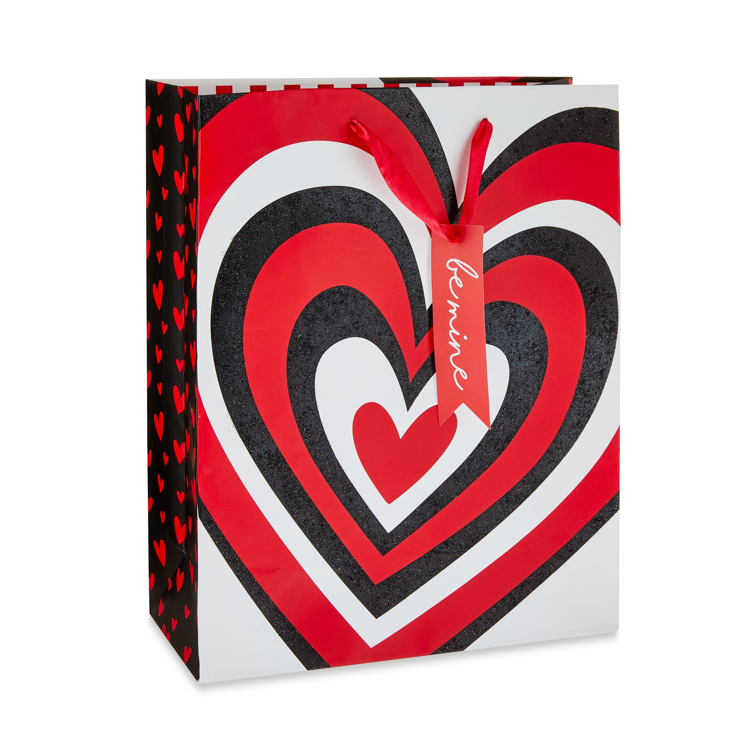 Valentine's Day Red, White & Black Heart Swirl Gift Bag with Tissue ...