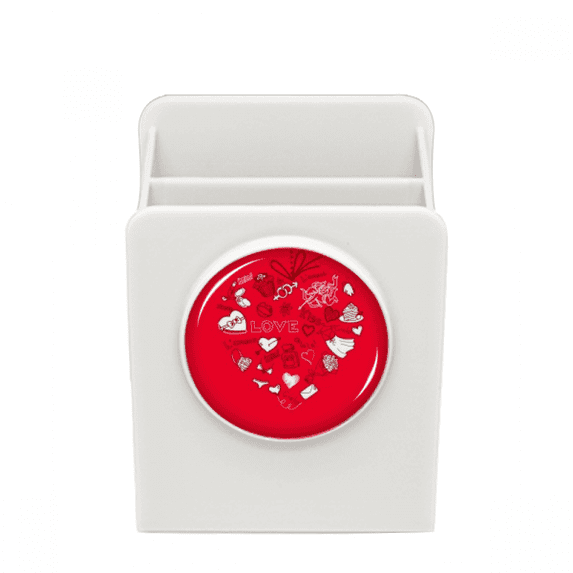 Valentine's Day Red White Heart Desk Pencil Holder Cup Pen Organizer