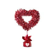 Valentine's Day Red and Pink Curly Tinsel Heart Tabletop Decor, 16 in, by Way To Celebrate
