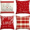 thumbnail image 1 of Valentine''s Day Red and White Love Throw Pillow Covers, 18 x 18 Inch Hello Valentine Plaid Wedding Cushion Case Decoration for Sofa Couch Set of 4, 1 of 6