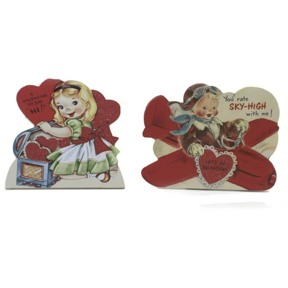 Valentine's Day Retro Inspired Kid Dummy Boards Vintage Plane Rl8227 B/G Set/2