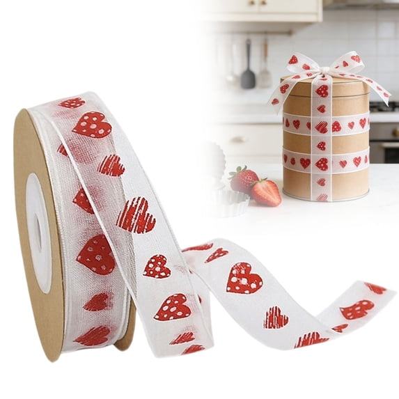 Valentine's Day Ribbon, 32.8Ft Valentines Ribbon for Crafts Heart Ribbon, Thin Grosgrain Ribbon for DIY Crafts, Gift Wrapping Ribbon for Wedding Party Decor