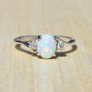 JIYUGALA Valentine's Day Rings for Women Womens Sterling Silver Ring Oval Cut Fire Opal Diamond Band Ring Gifts