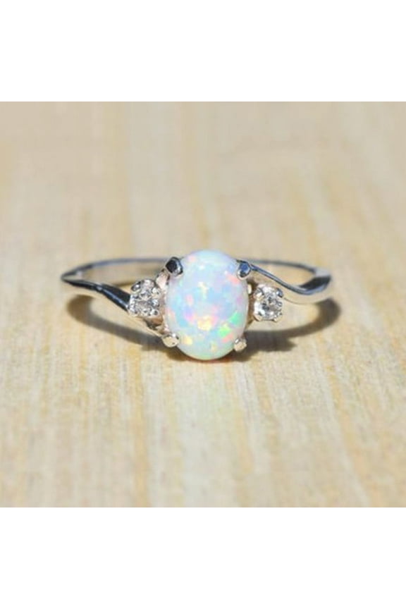 Valentine's Day Rings for Women Womens Sterling Silver Ring Oval Cut Fire Opal Diamond Band Ring Gifts