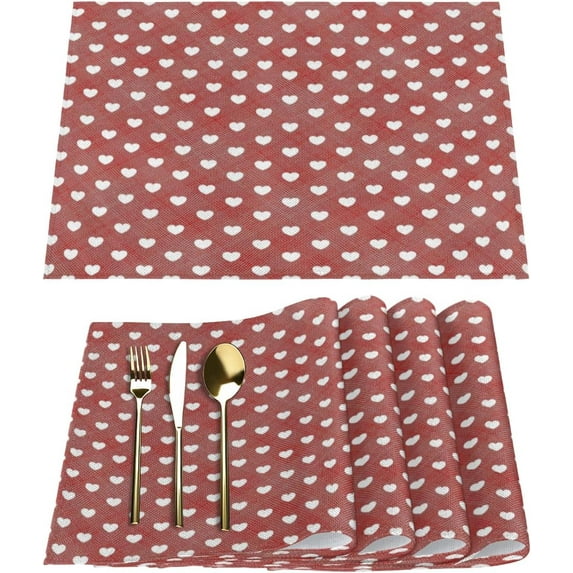 Valentine''s Day Romantic Heart Placemats Set of 6 Fabric Placemats Square Placemat for Kitchen Table Heat Resistant, Easy to Clean Table Placemats 12x18 Inch