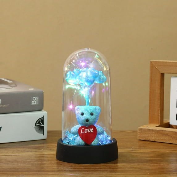 Valentine's Day Romantic I Love You Light-Up Dome with Teddy Bear & Flowers, Thoughtful & Refined for Loved Ones, Creating a Warm & Inviting Ambiance for Special Occasions