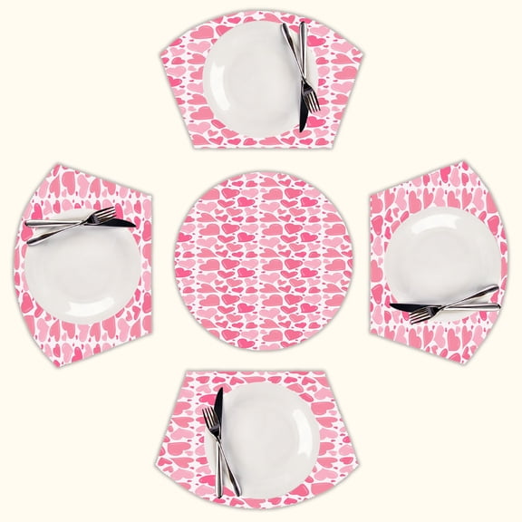 Valentine's Day Romantic Love Round Table Placemats Set Of 5 Wedge Table Mats Washable Heat Resistant Place Mat For Dining Table Kitchen Farmhouse Restaurant