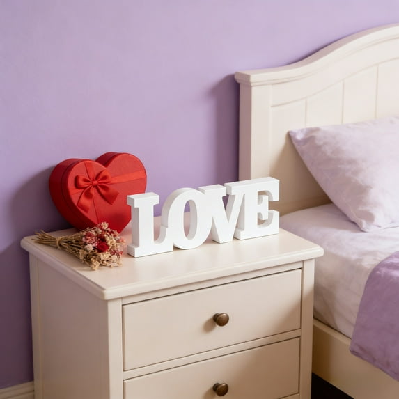 Valentine's Day Romantic Table Sign - White LOVE Word Cutout Decor for Wedding, Anniversary Party, Office & Home Tabletop Decoration (White, 11" x 3.9"x0.4" )