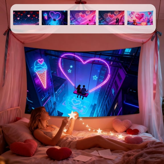 Valentine's Day Romantic Tapestry - Soft Lightweight Wall Covering, Festive Home Decor with Cute Heart Accents for Bedroom Living Room, Valentines Themed Room Decoration Cloth, 70.87*43.31in, B