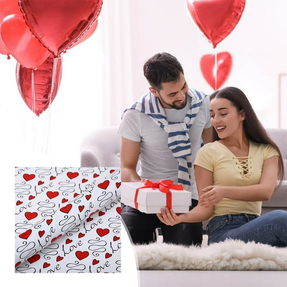 Valentine's Day Romantic Wrapping Paper Black Love And Red Hearts On White Wrapping Paper Sheets Ribbon for Wedding Anniversary Baby Shower Birthday Holiday 19.7 Inch X 27.5 Inch