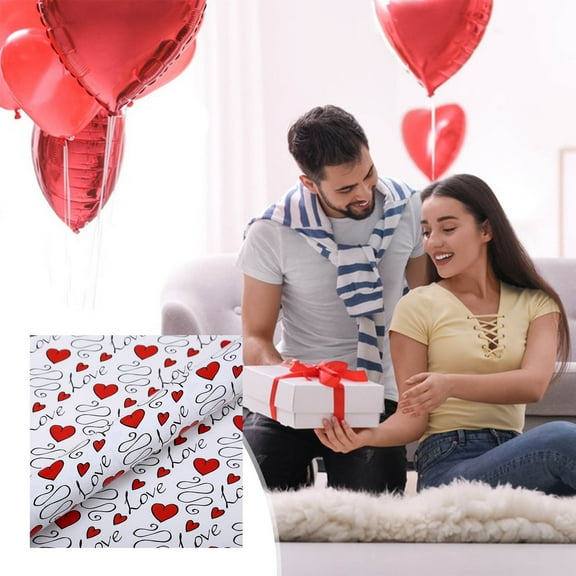 Valentine's Day Romantic Wrapping Paper Black Love And Red Hearts On White Wrapping Paper Sheets Ribbon for Wedding Anniversary Baby Shower Birthday Holiday 19.7 Inch X 27.5 Inch