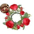 thumbnail image 1 of Valentine's Day Rose Candle Rings Wreaths Artificial Flowers with Green Leaves Floral Table Pillar Centerpiece Mini Rings Garland for Wedding Home Party Table Wreath Candle Holder Décor, 1 of 6