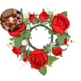 thumbnail image 1 of Valentine's Day Rose Candle Rings Wreaths Artificial Flowers with Green Leaves Floral Table Pillar Centerpiece Mini Rings Garland for Wedding Home Party Table Wreath Candle Holder Décor, 1 of 6