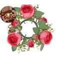 thumbnail image 1 of Valentine's Day Rose Candle Rings Wreaths Artificial Flowers with Green Leaves Floral Table Pillar Centerpiece Mini Rings Garland for Wedding Home Party Table Wreath Candle Holder Décor, 1 of 6