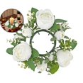 thumbnail image 1 of Valentine's Day Rose Candle Rings Wreaths Artificial Flowers with Green Leaves Floral Table Pillar Centerpiece Mini Rings Garland for Wedding Home Party Table Wreath Candle Holder Décor, 1 of 6