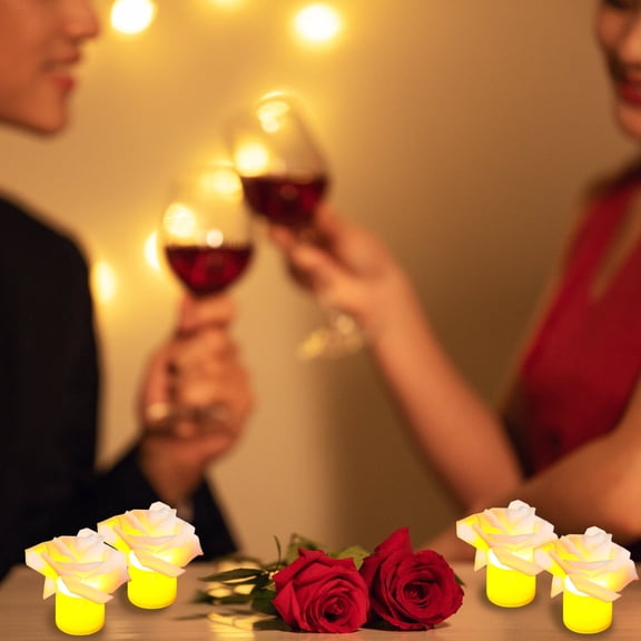 Valentine's Day Rose Electronic Candle Romantic LED Light Bedroom Bedside Night Proposal Desktop Ornaments Petals and Candles Set, Red Tealight Candles, Decorations Special