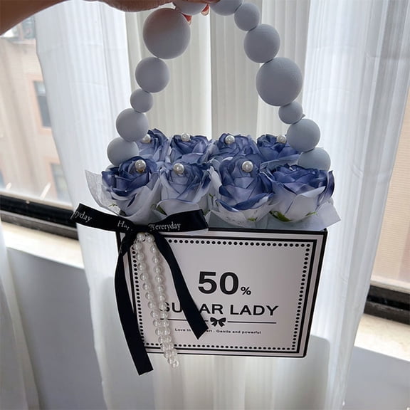 Valentine's Day Rose Flower Box, Rose Flower Gifts Box, 7.5x7.9Inch Simulated Rose Gift Box, Valentine's Day Wedding Party Decorative Box, 1Pcs Wife Anniversary Birthday Gifts Blue