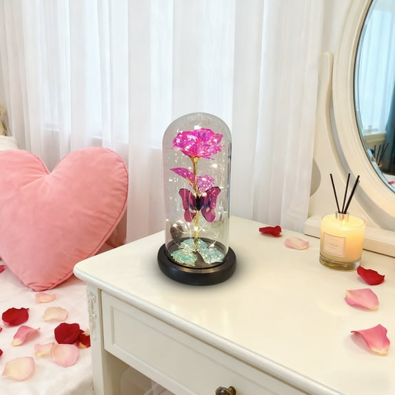 Valentine's Day Rose Gifts for Women Galaxy Glass Rose Forever Eternal Crystal Flower Birthday Gift Light Up Roses in Glass Dome Crystal Flower Butterfly Birthday Xmas Gifts for Mom Wife Grandma Her
