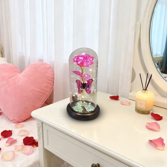 Valentine's Day Rose Gifts for Women Galaxy Glass Rose Forever Eternal Crystal Flower Birthday Gift Light Up Roses in Glass Dome Crystal Flower Butterfly Birthday Xmas Gifts for Mom Wife Grandma Her