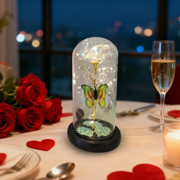 Valentine's Day Rose Gifts for Women Galaxy Glass Rose Forever Eternal Crystal Flower Birthday Gift Light Up Roses in Glass Dome Crystal Flower Butterfly Birthday Xmas Gifts for Mom Wife Grandma Her