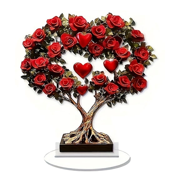 Valentine's Day Rose Heart Tree Acrylic Ornament Romantic Love Decor for Table Shelf Home Decoration Gift