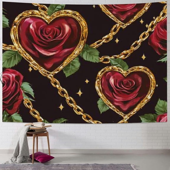 Valentine's Day Rose Tapestry, Hippie Wall Hanging Tapestry Aesthetic Birthday Holiday Party Art Wall Carpet for Living Room Bedroom Dorm Ceiling Decor AP-191 40x30inch