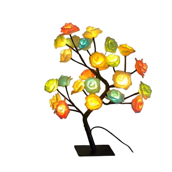 Valentine's Day Rose Tree Lamp, Valentine's Day Gift 24 LED Pink Flower Lamp, USB Operated Tabletop Tree with Remote for Mother’s Day Girls Wedding Decor