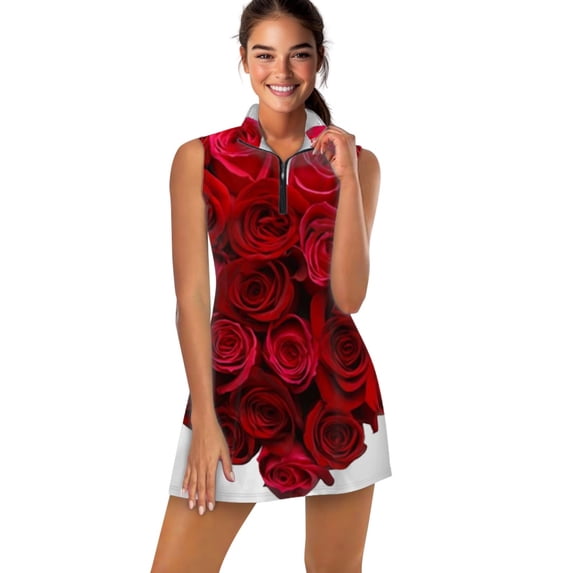 Valentine's Day Roses Heart Sports Dresses Women Tennis Dress Outdoor Badminton Golf Quick-Drying And Breathable Sports Dress