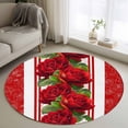 thumbnail image 1 of Valentine's Day Round Area Rug 4Ft Washable Circle Rugs for Bedroom Dining Room, Red Roses Floral Romantic Striped Non-Slip Carpet Floor Mats Indoor Outdoor Carpet Runner Aesthetic Home Decor, 1 of 8
