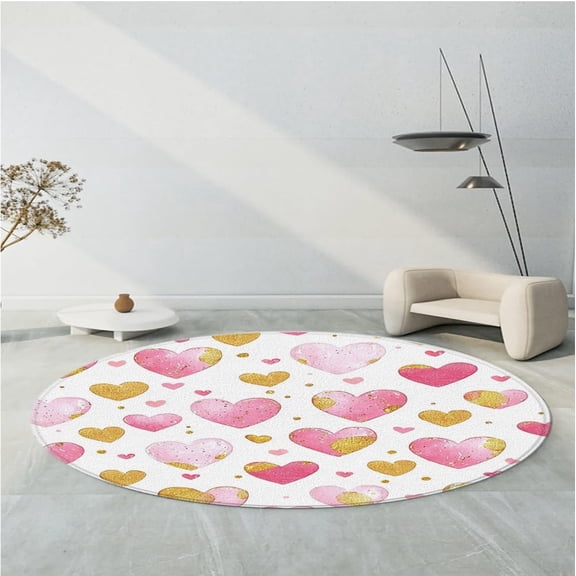 Valentine's Day Round Area Rugs Romantic Heart Shaped Couples Holiday Theme Pattern Soft Circle Mat for Living Room Bedroom Low Pile Carpet 23.6 Inch