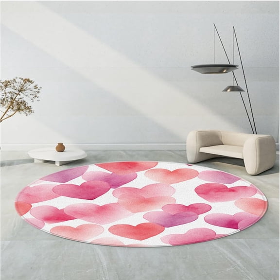 Valentine's Day Round Area Rugs Romantic Love Heart Shaped Pattern Couples Holiday Theme Soft Circle Mat for Living Room Bedroom Low Pile Carpet 23.6 Inch