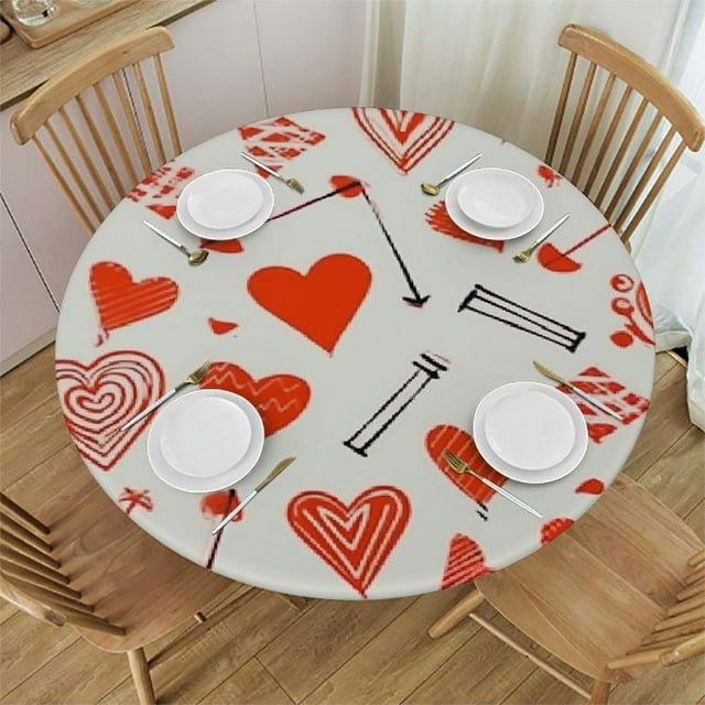 Valentine's Day Round Fitted Tablecloth Romantic Love Heart Table Cover