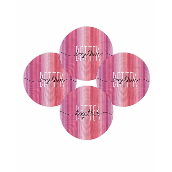 Valentine's Day Round Placemats Set of 4 Better Together Place Mats Washable Woven Placemat Pink Stripe Romantic LoveHeart Circle Braided Table Mat for Kitchen Dining Table Wedding Party 15 Inch
