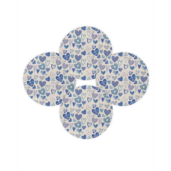 Valentine's Day Round Placemats Set of 4 Blue Love Heart Place Mats Washable Woven Placemat Vintage Romantic Circle Braided Table Mat for Kitchen Dining Table Wedding Party Home Decor 15 Inch