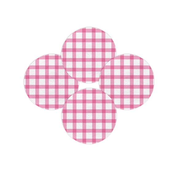 Valentine's Day Round Placemats Set of 4 Pink Check Plaid Place Mats Washable Woven Placemat Buffalo Farmhouse Style Pattern Circle Braided Table Mat for Kitchen Dining Table Wedding Party 15 Inch