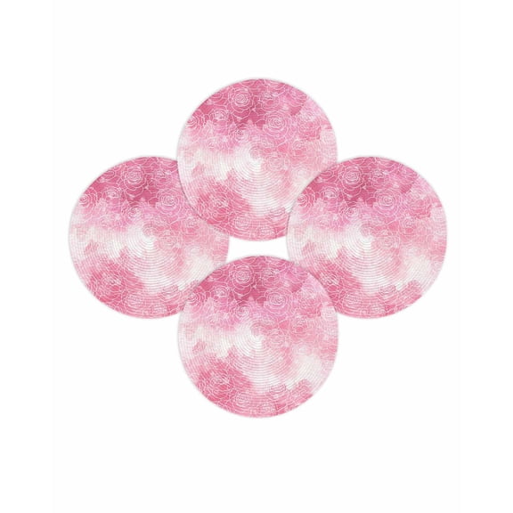 Valentine's Day Round Placemats Set of 4 Pink Rose Place Mats Washable Woven Placemat Gradient Romantic Floral Circle Braided Table Mat for Kitchen Dining Table Wedding Party Home Decor 15 Inch