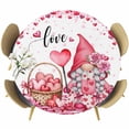 thumbnail image 1 of Valentine's Day Round Tablecloth, Fitted Table Cover with Elastic for 45"-54" Round Tables, Pink Love Gnomes Roses Romantic Table Cloth Outdoor Indoor Dinning Party Waterproof Tablecloths, 1 of 7