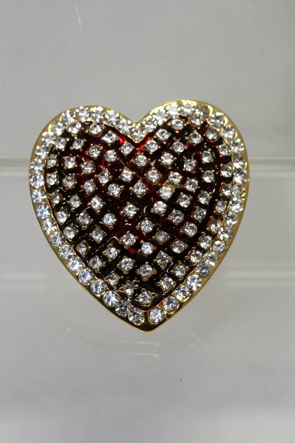 Valentines Day Ruby Red Rhinestone Heart Brooch Pin, Valentine's Day Jewelry Gift For Her, Fashion Jewelry
