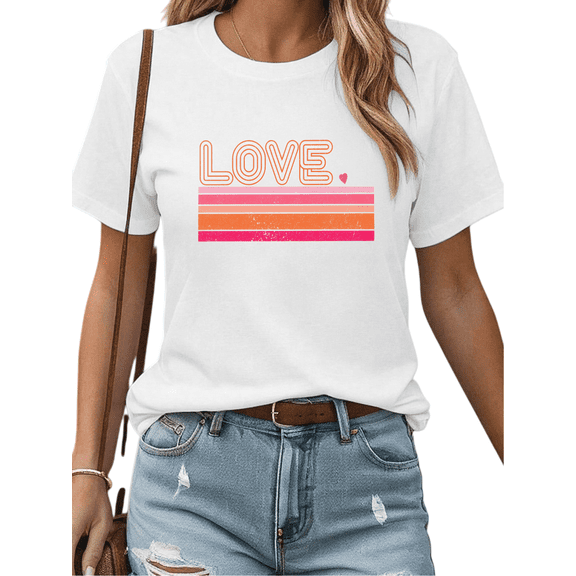 Valentine's Day S - 5XL White Graphic Tees Print Tshirt Shirts Retro LOVE Striped Heart Trendy Funny Tops