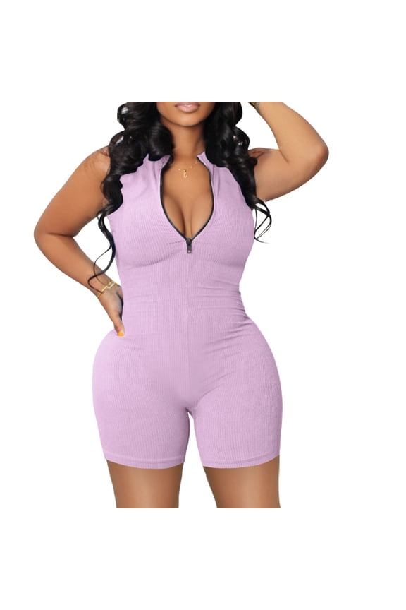 Valentine's Day SEMPAI Women's High Neck Zipper Jumpsuit Color Jumpsuit Shorts Tight Jumpsuit Clearance