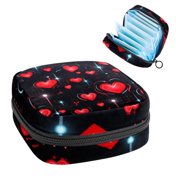 Valentine's Day Sanitary Napkin Storage Bag with Plush Velvet, Sponge, and Oxford Cloth - 4.7x6.6x6.6 in - Keep Your Sanitary Napkins Organized