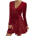 thumbnail image 1 of Valentine's Day Savings 2024! TAGOLD Womens Evening Dress,Summer Dress for Womens,Women's Long Sleeved V-neck Casual Solid Color Versatile Gold Velvet Hot Stamping Dress, 1 of 5