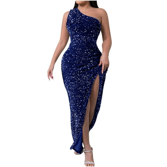 Valentine's Day Savings 2024! TAGOLD Womens Evening Dress,Summer Dress for Womens,WomenS Sequin Sleeveless Slit Ankle Pencil Sheath Bead Dress With Sloping Shoulders